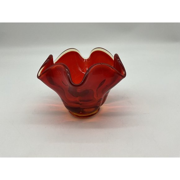 LE Smith Amberina Glass Pedestal Bowl Red Vintage Mid Century Modern - Picture 11 of 16